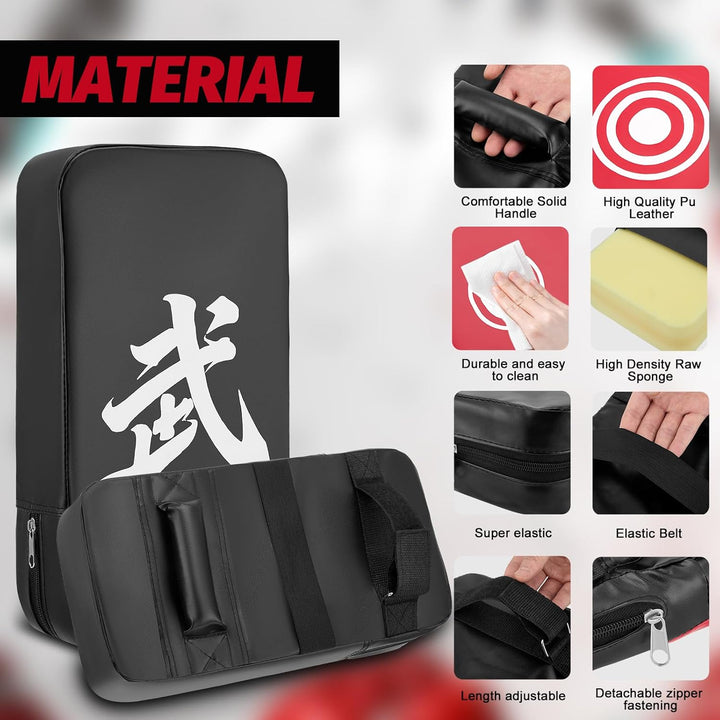 3 in 1 Handpratzen Set für Boxen & Kickboxen, 2x Box Pratzen aus PU Leder + 1x Kick Pad, Schlagpolst