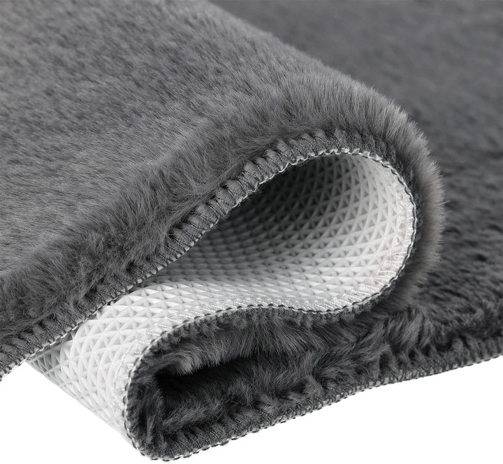payé Badezimmerteppich Hochflor Bad - Dunkel Grau - 40x60cm - kuschelig weich - waschbar - Badematte