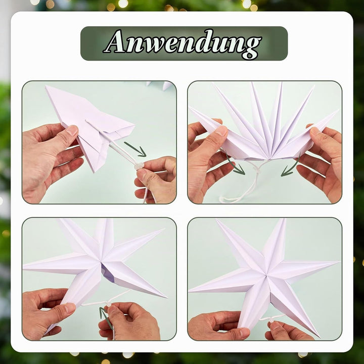 EASY JOY 5 Stück Papiersterne Weihnachten Weisse,6 Zacken Faltsterne,Papiersterne Zum Aufhängen,Weih