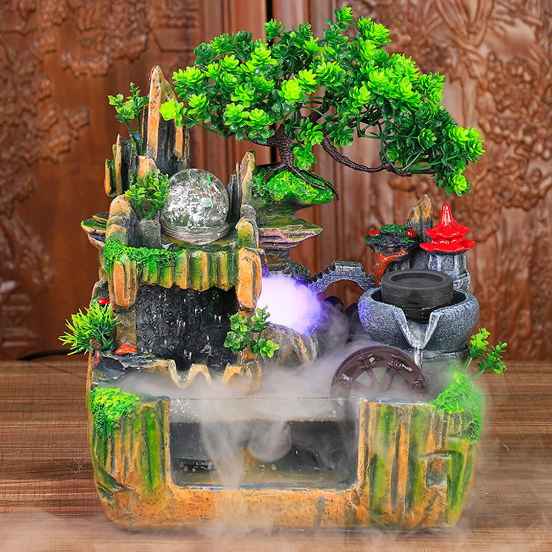 Zimmerbrunnen Wohnzimmer Wasserfall Tischbrunnen LED Desktop Bonsai Ornamente Grüne Pflanze Zimmerbr