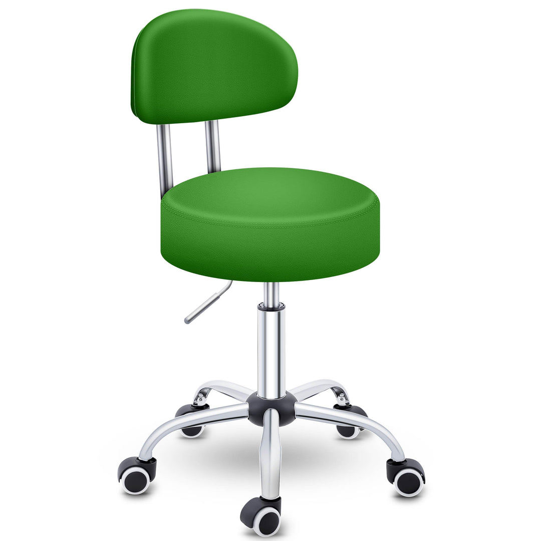 TRESKO® Rollhocker mit Lehne Grün | Arbeitshocker höhenverstellbar 46-58 cm | Drehhocker mit Rollen