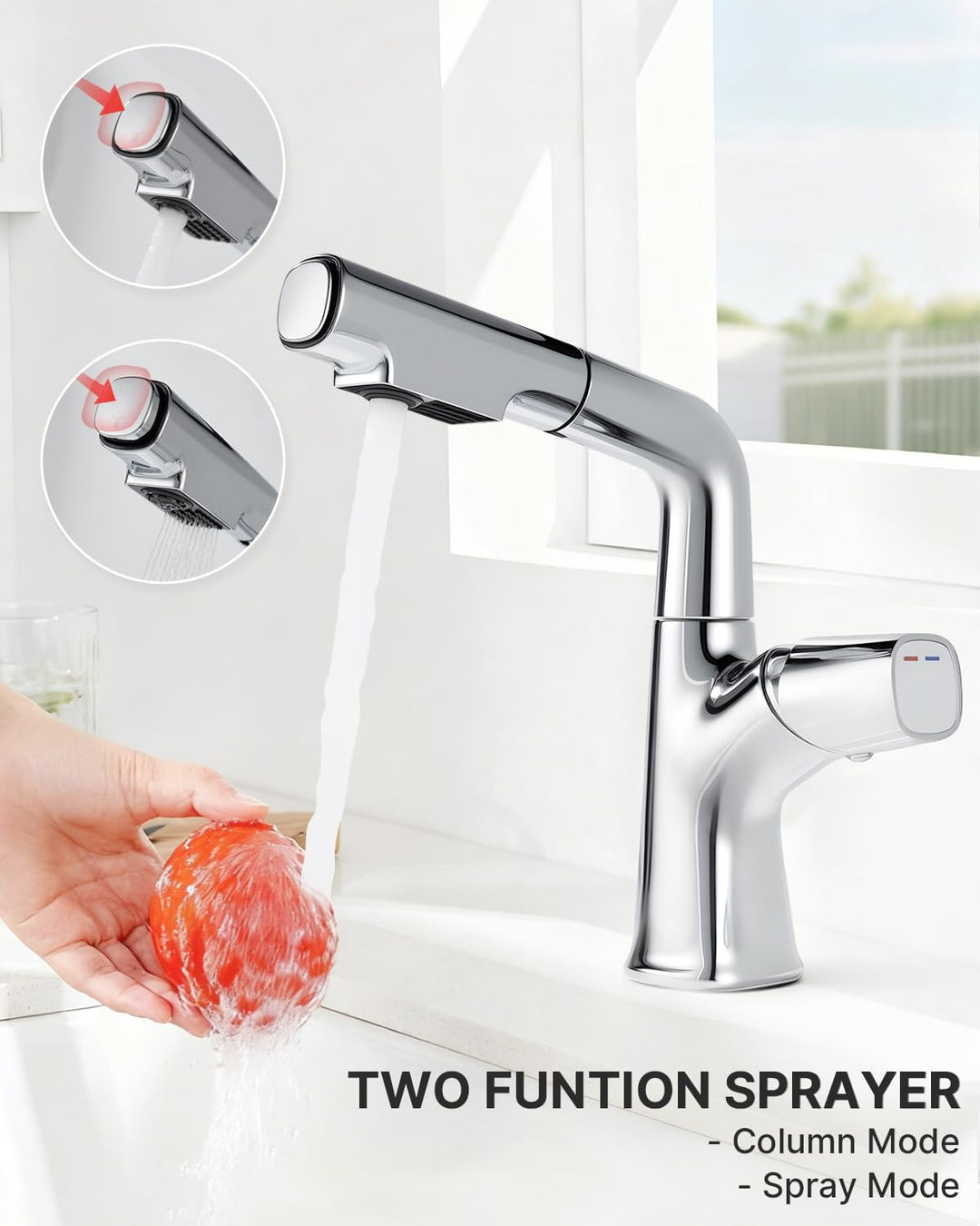 kisimixer Wasserhahn Bad, Waschtischarmatur mit Herausziehbarer Brause (Armatur Badezimmer mit 2 Str