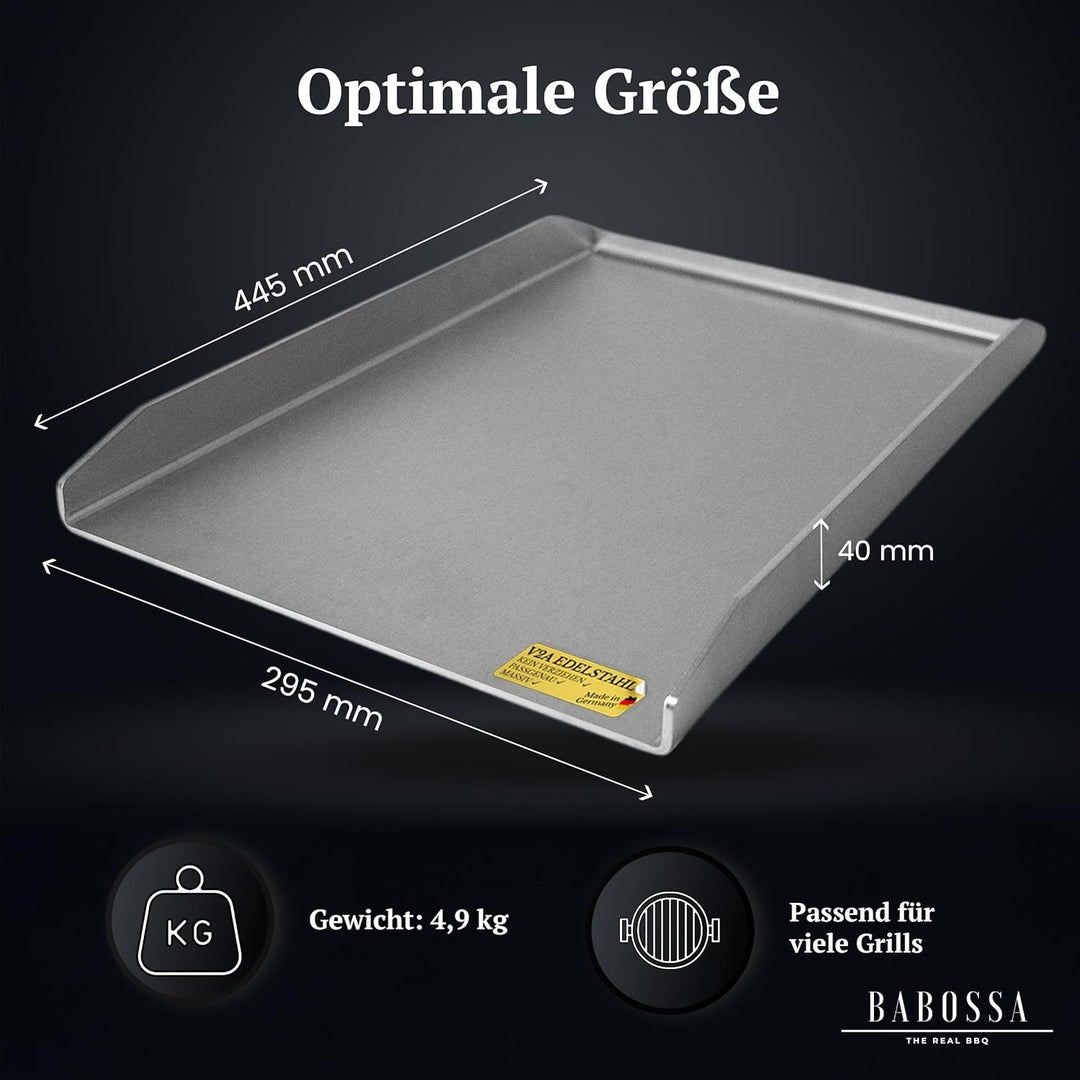 BABOSSA Grill Plancha aus V2A Edelstahl – Erstklassige Verarbeitung & perfekte Hitzeverteilung – kom