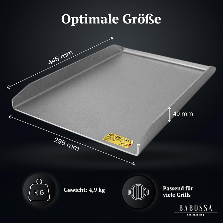 BABOSSA Grill Plancha aus V2A Edelstahl – Erstklassige Verarbeitung & perfekte Hitzeverteilung – kom