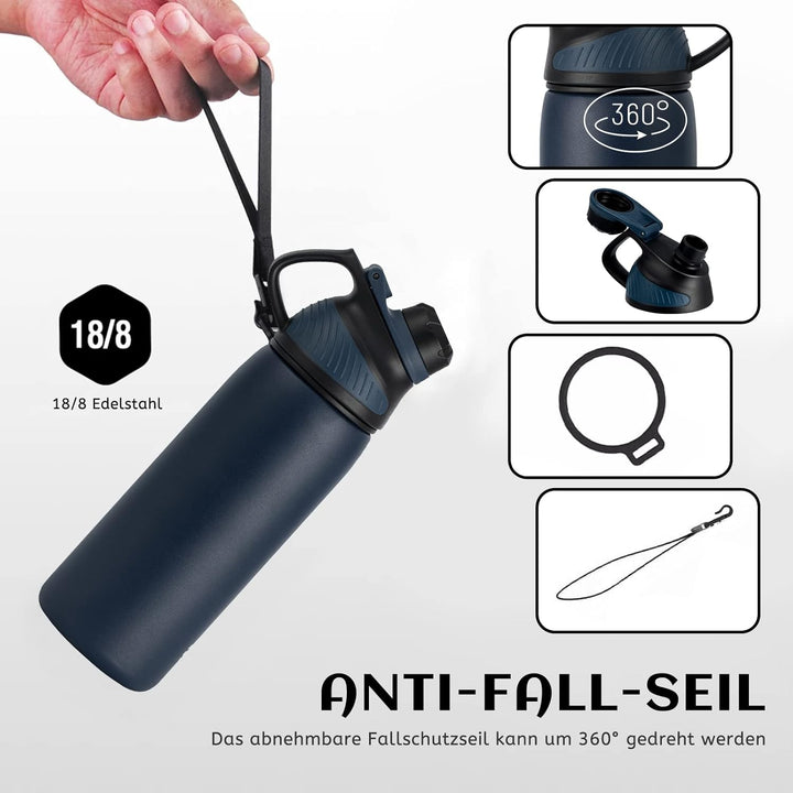Fjbottle Edelstahl Trinkflasche Sport mit Magnetischem Deckel 1L, 800ml, 600ml, 400ml BPA-Frei Ausla