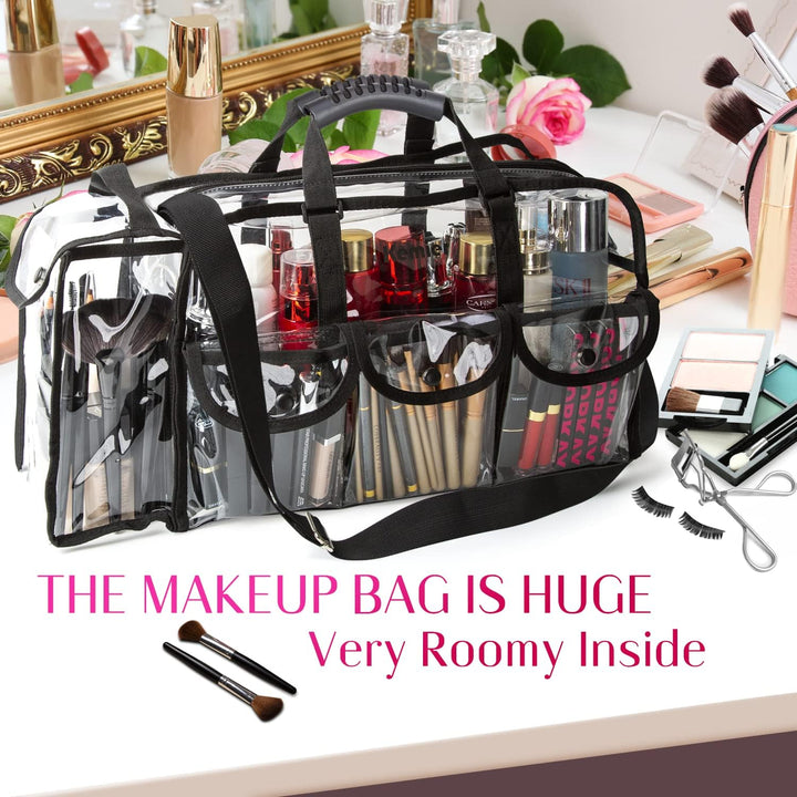 Kemier Durchsichtige Tasche Reise Make-up Tasche mit 6 Aussentaschen Kosmetik Organizer Kosmetiktasc