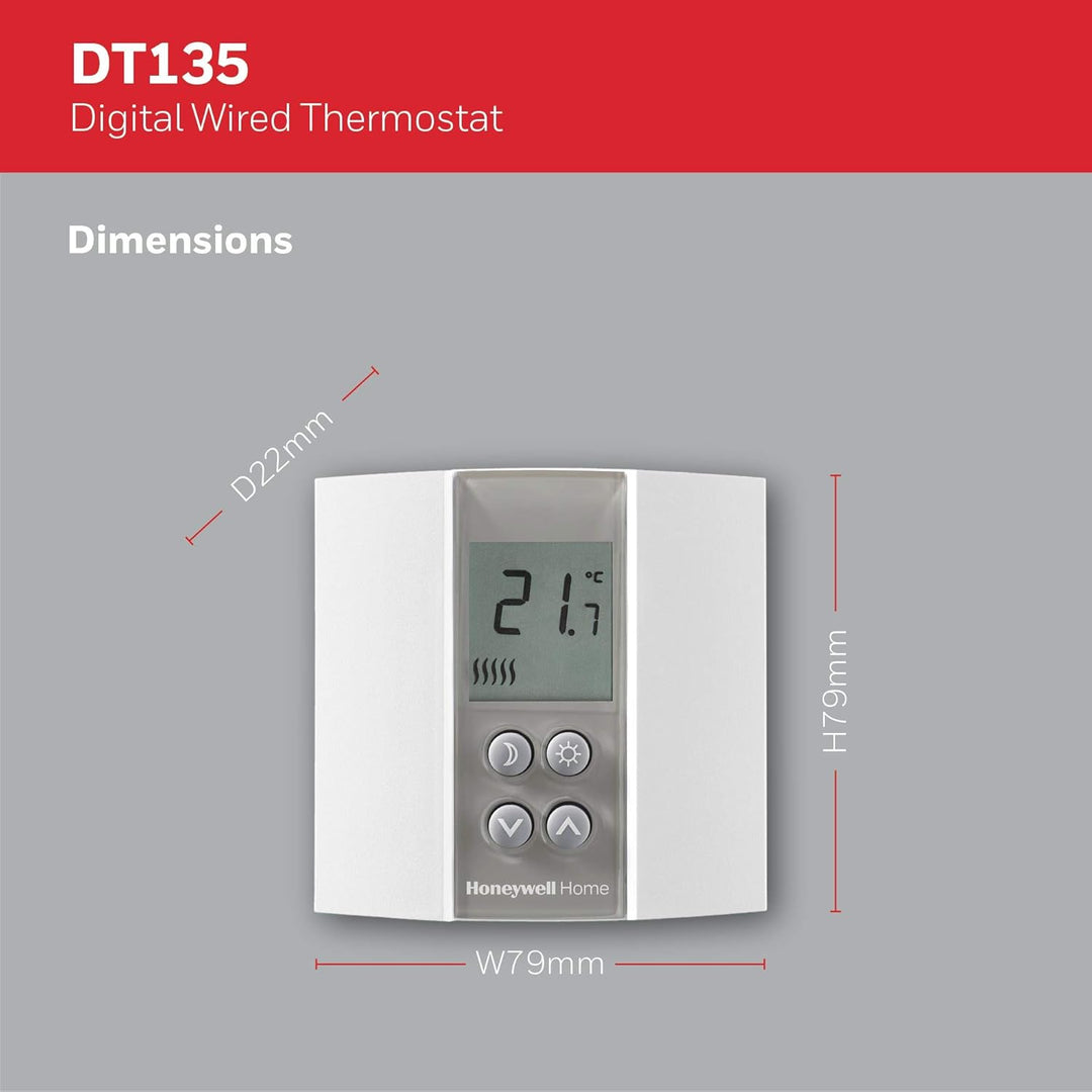 Honeywell Home T135C110AEU DT135 Digitaler kabelgebundener nicht programmierbarer Thermostat, weiss