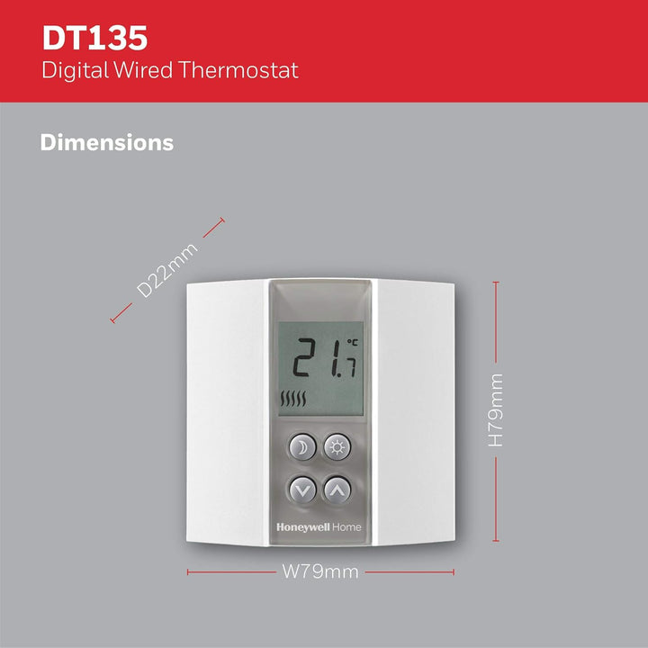 Honeywell Home T135C110AEU DT135 Digitaler kabelgebundener nicht programmierbarer Thermostat, weiss