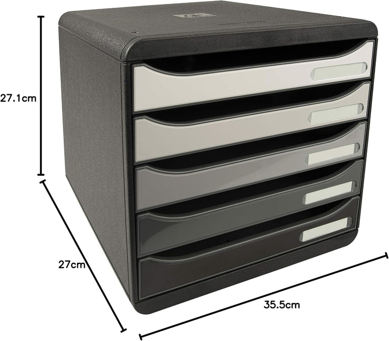 Exacompta 3087213D Ablagebox Glossy Querformat mit 5 Schubladen für DIN A+ Dokumente. Belastbare Sch