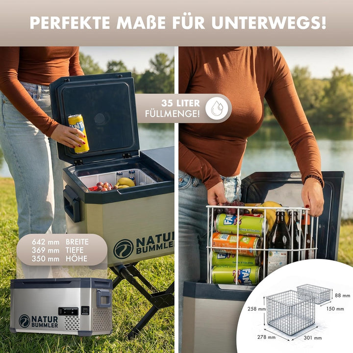 NATURBUMMLER Kompressor Kühlbox mit Vakuum-Isolierung [VAC-CORE] Reisekühlschrank 12V 230V mit Dual-