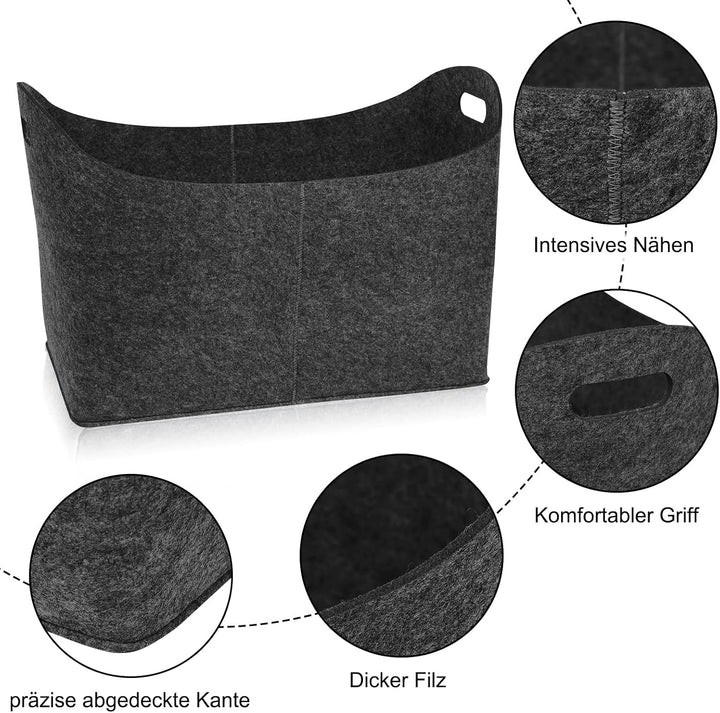 Froadp 2 Stück Filztasche Filzkorb für Kaminholz Einkaufstasche aus Filz Multifunktionale Filztasche