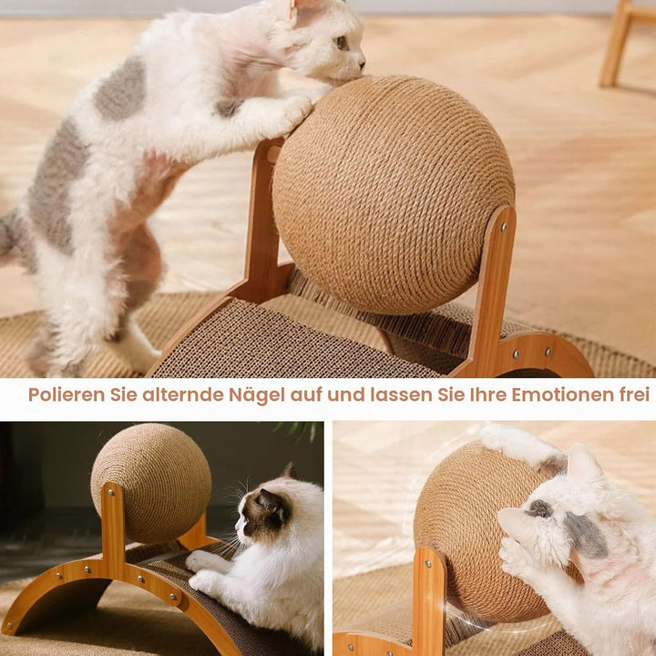 Katzenkratzer Karton, Natürliches Sisal-Kratzbrett mit Ball, Gewölbtes Brückendesign, Kaninchen Krat