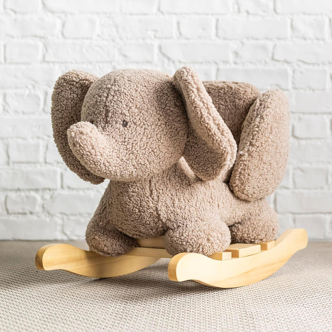 Nattou Schaukeltier aus weichem Teddy-Stoff, Schaukeltier Elefant, Inkl. Sicherheitsgurt, Fröhliches
