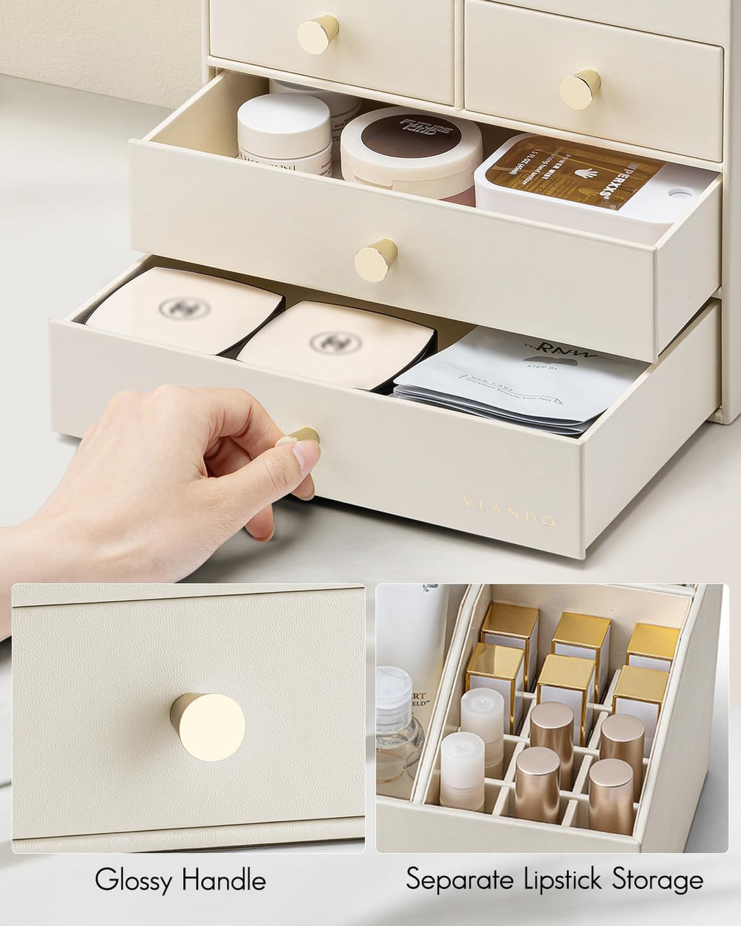 Vlando Make up Organizer mit 4 Schubladen, Schminktisch Organizer, Kosmetik Organizer, Schmink Organ