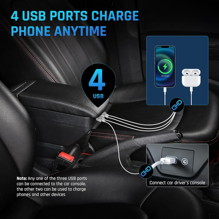 Doppellagige Armlehnenbox für Corsa D 2006–2014 Mittelkonsole Aufbewahrungsbox mit 4 USB-Anschlüssen