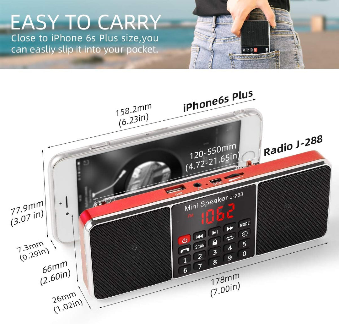 PRUNUS J-288 Tragbar AM(MW) UKW FM Bluetooth USB SD TF Radio MP3 mit Doppelmagnet Lautsprechern Ster