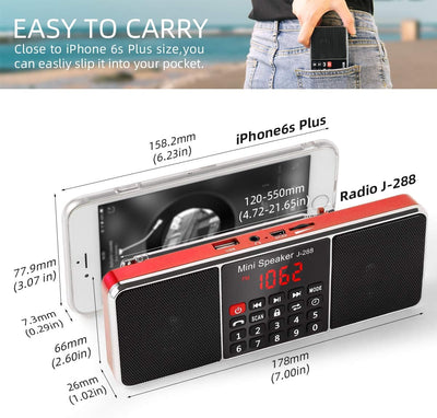 PRUNUS J-288 Tragbar AM(MW) UKW FM Bluetooth USB SD TF Radio MP3 mit Doppelmagnet Lautsprechern Ster