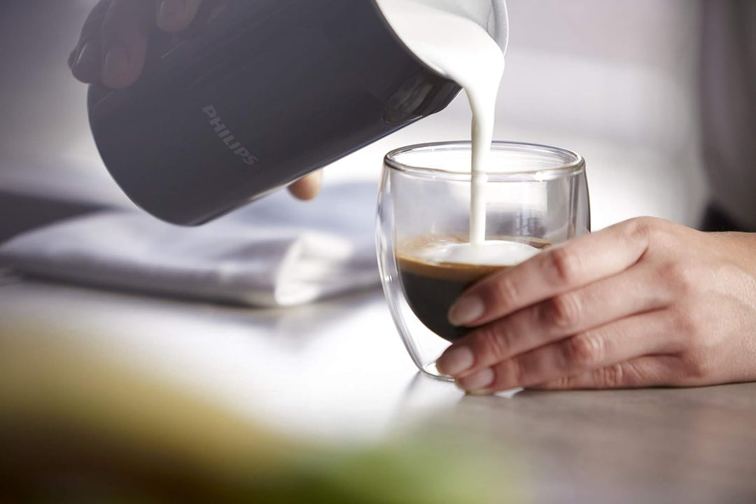 Philips Milk Twister Milchaufschäumer mit heissem und kaltem Schaum, Schwarz