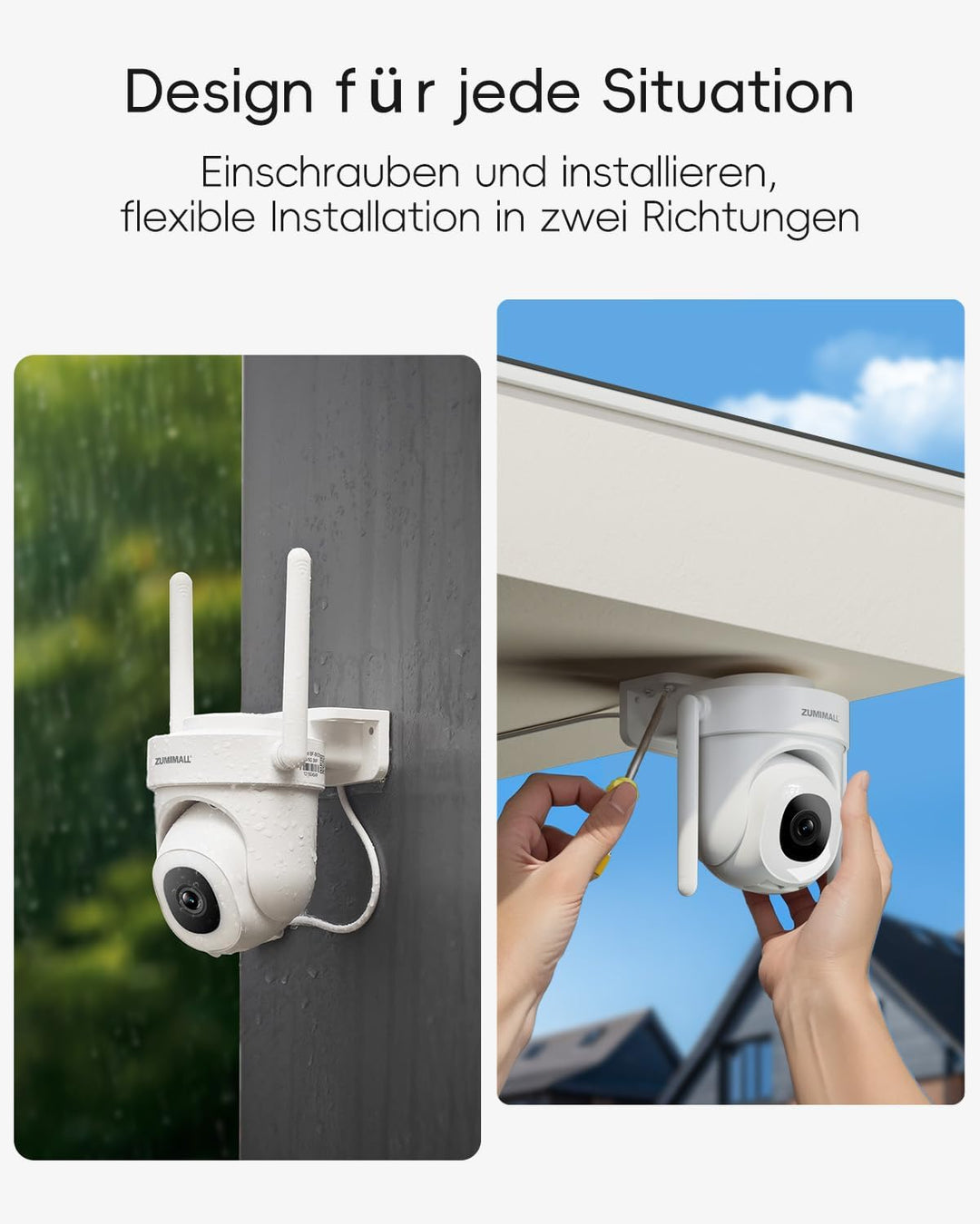 ZUMIMALL Überwachungskamera Aussen 5G/2,4GHz WLAN Kamera Überwachung aussen Kabelgebunden, 355°/90°