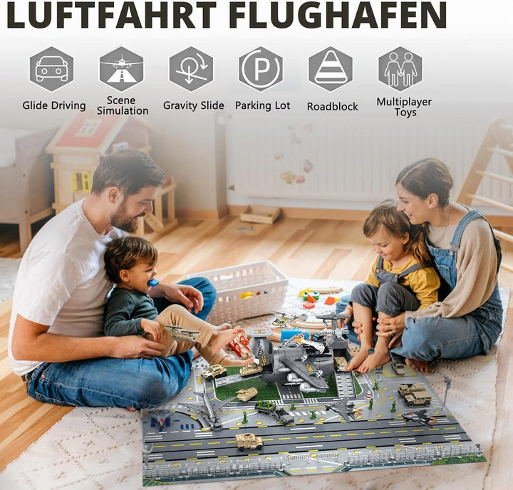 Militär Transport Fracht Flugzeug Militärflugzeug Autos Spielzeug mit Fahrzeug Soldaten Hubschrauber