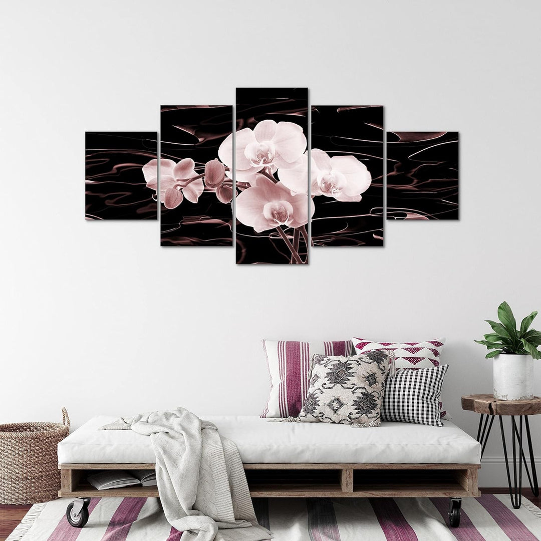 Runa Art - Bilder Blumen Orchidee 200 x 100 cm 5 Teilig XXL Wanddekoration Design Rosa Braun 203251c