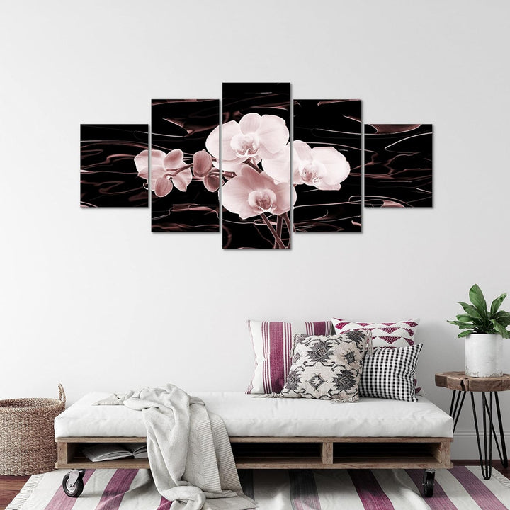 Runa Art - Bilder Blumen Orchidee 200 x 100 cm 5 Teilig XXL Wanddekoration Design Rosa Braun 203251c