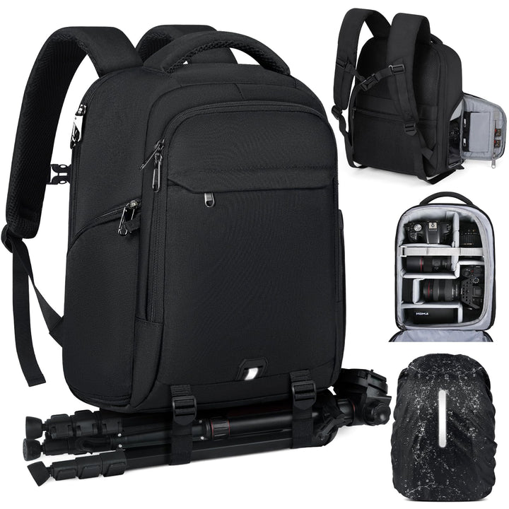 RAINSMORE Fotorucksack Kamerarucksack Gross mit 15,6 Zoll Laptopfach Leicht Kamera Rucksack DSLR SLR