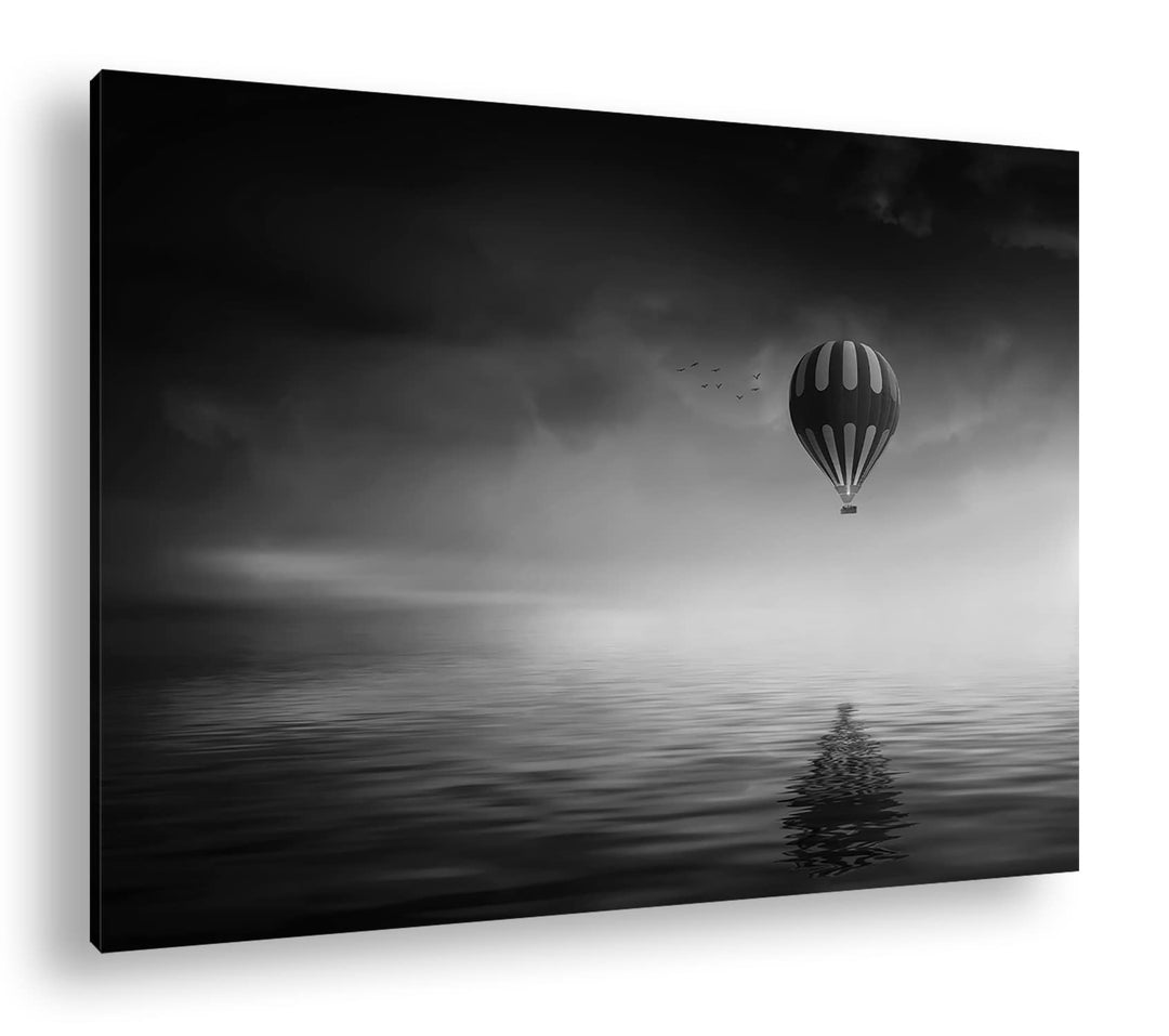 deyoli schwebender Heissluftballon Format: 80x60 Effekt: Schwarz&Weiss als Leinwandbild, Motiv ferti