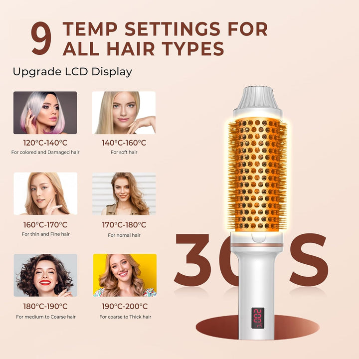 3 in 1 Thermal Brush Lockenbürste Thermobürste 38mm, Lockenbürste LCD Anzeige 120-200℃, Erhöhen Sie