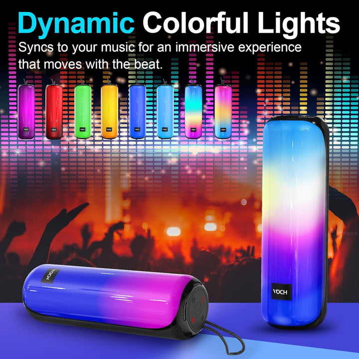 VOCH Tragbarer Bluetooth Lautsprecher mit RGB Licht, 40W Stereo Sound, Bluetooth 5.3, TWS Pairing, I