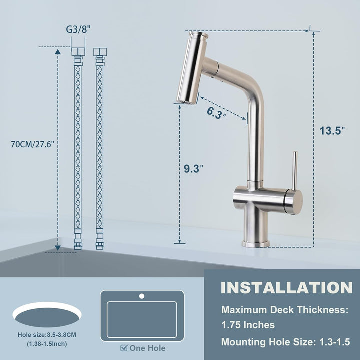 Wasserhahn Küche mit 2 Modi, Hochdruck Küchenarmatur mit Brause Ausziehbar, Schwenkbar, Einhebel Spü