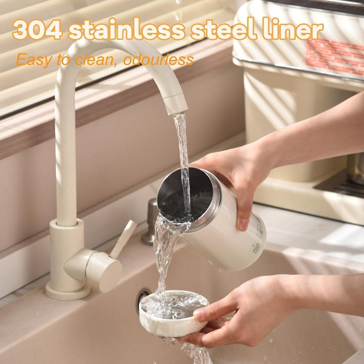 350ml Elektrischer Reisekaffeebecher mit 4-Temperaturstufen, 600W Tragbarer Milchwärmer & Thermosbec