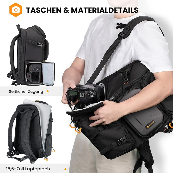 TARION Wasserdicht Kamerarucksack Spiegelreflex: DSLR SLR Gross Kameratasche mit 15,6 Zoll Laptopfac