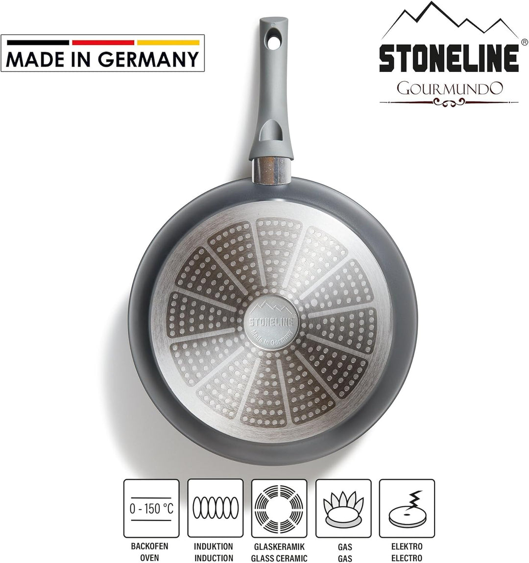 STONELINE Gourmundo Made in Germany Bratpfanne 28 cm, antihaft beschichtete Pfanne mit echten Steinp