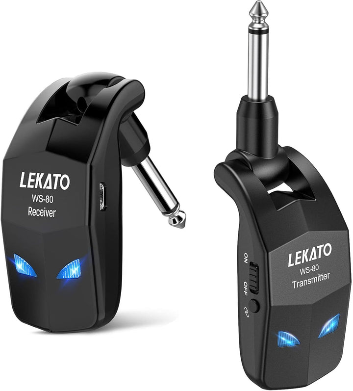 LEKATO 2,4 GHz kabelloses Gitarrensystem, kabelloser Gitarrensender und -empfänger, wiederaufladbare