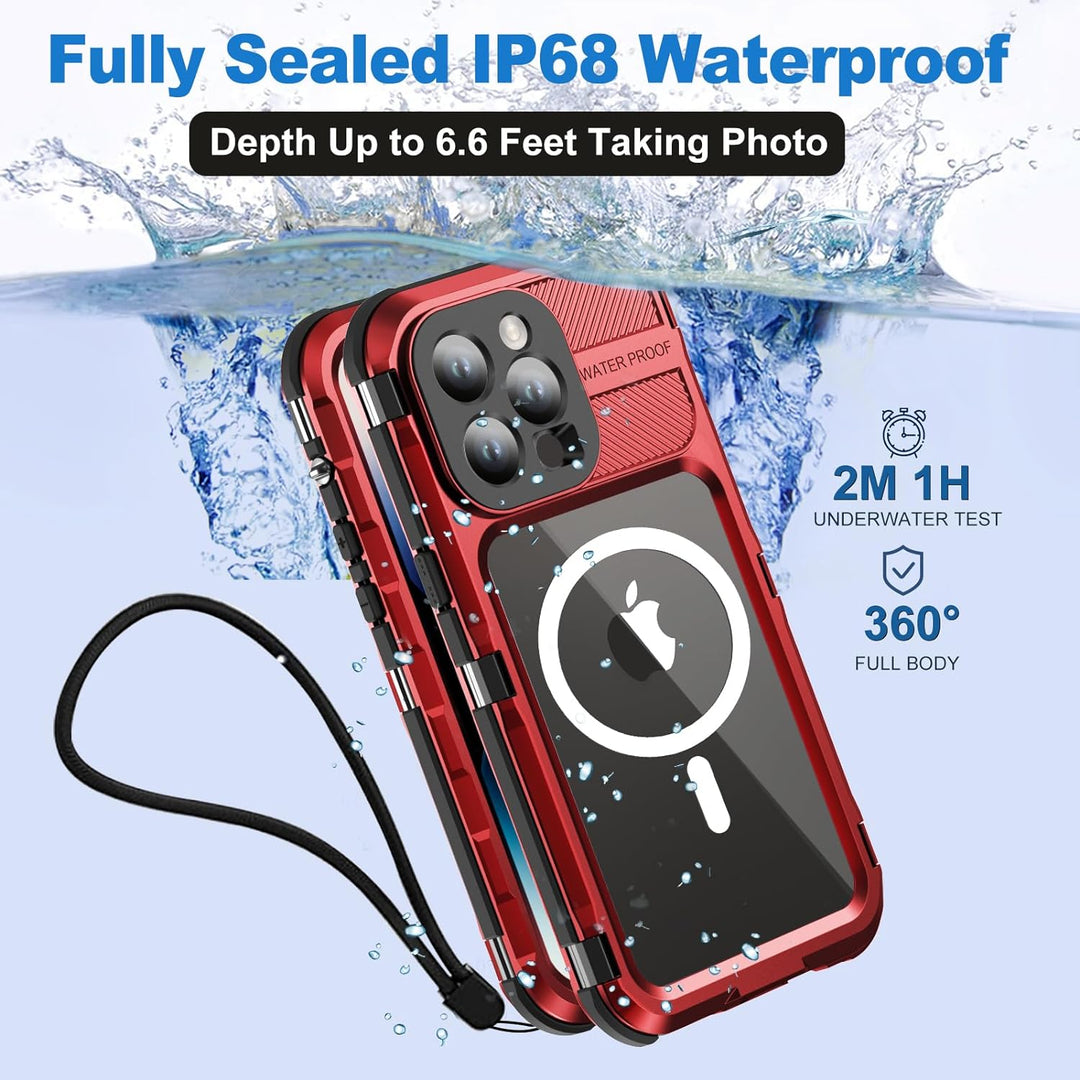 WIFORT für iPhone 14 Pro Hülle Wasserdicht mit MagSafe, 360 Outdoor Metall Schutzhülle mit Displaysc
