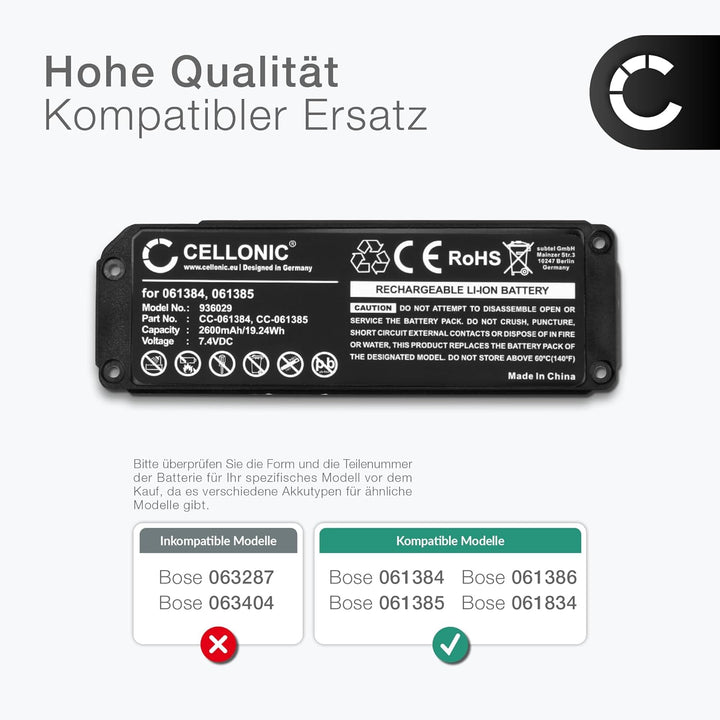 CELLONIC, Lautsprecherakku kompatibel mit Bose Soundlink Mini 1 (2600mAh, 7.4V) 1x Ersatzakku 061384