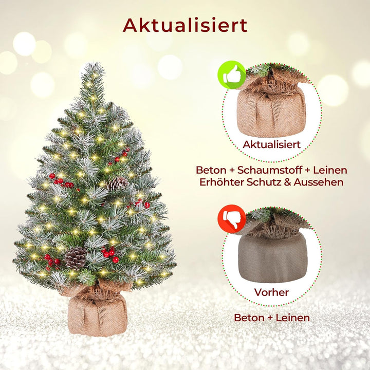 Yaheetech 2 Stück 66 cm Mini Künstlicher Weihnachtsbaum mit Schnee inkl. 35 Warmweiss LED & 42 Roten