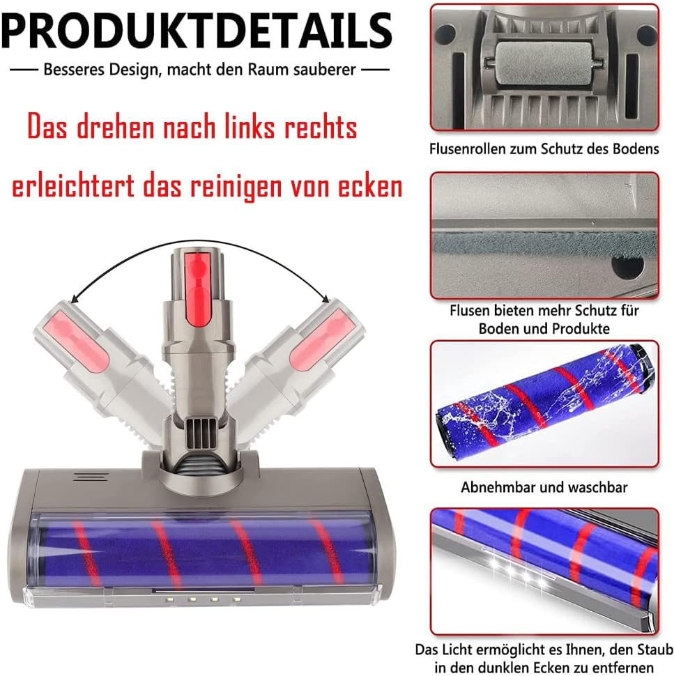 Softroller Bürste für Dyson V7 V8 V10 V11 Kabellosen Staubsauger, Elektrischer Bodendüse Weich-Reini