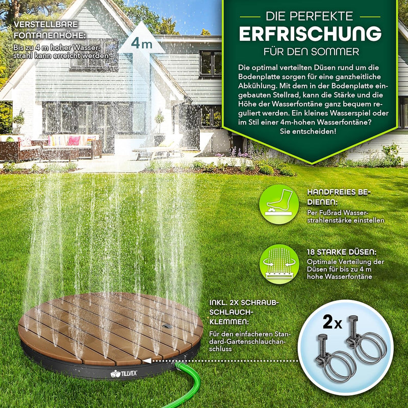 tillvex® Gartendusche Outdoor bis 4 m Fontänenhöhe | Bodendusche rechteckig & rund mit Fussrad | Aus