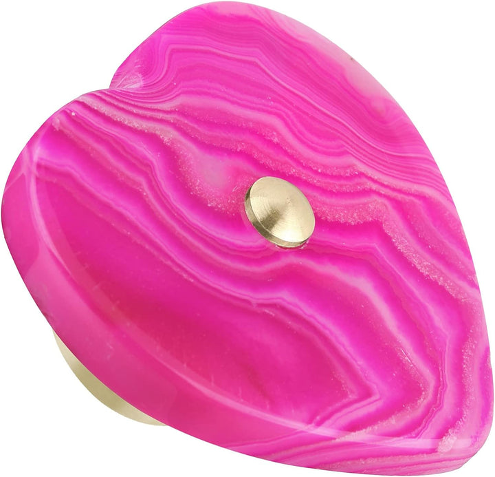 KYEYGWO 4 Stück Rosa Herz Achat Scheiben Möbelknöpfe, Polierte Herzförmig Edelstein Schubladenknöpfe