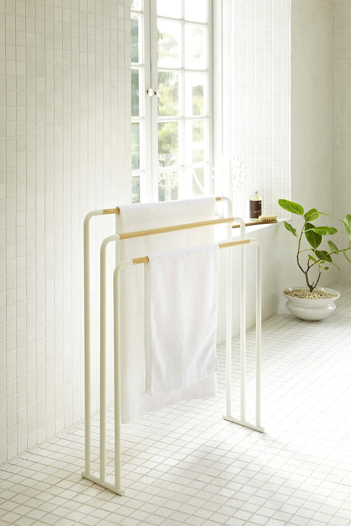 Yamazaki 7467 PLAIN Bath Towel Hanger, white, Steel / Wood, 70 x 19 x 83 cm Weiss, Weiss