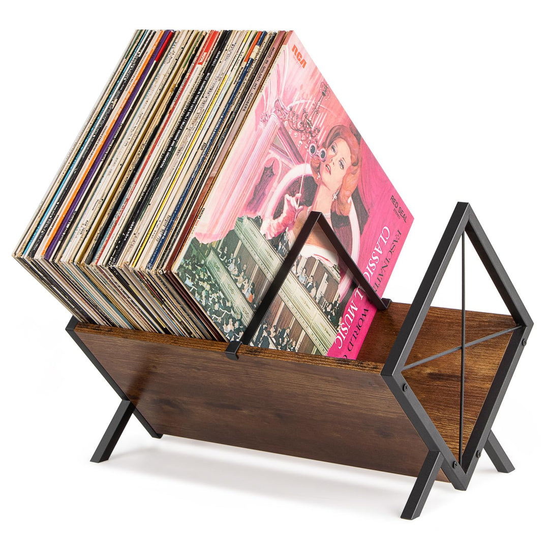 PUERSI Schallplatten Aufbewahrung, 80 LPs Schallplattenständer, 1 Etage Vinyl Regal mit Verstellbare