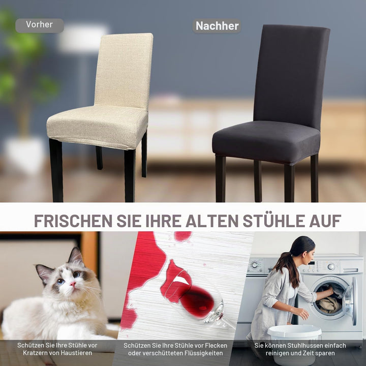 mafudoxi Stuhlhussen 6er Set, Stretch Abnehmbare Waschbar Stuhlbezug, Stretch Stuhlhusse mit Gummiba
