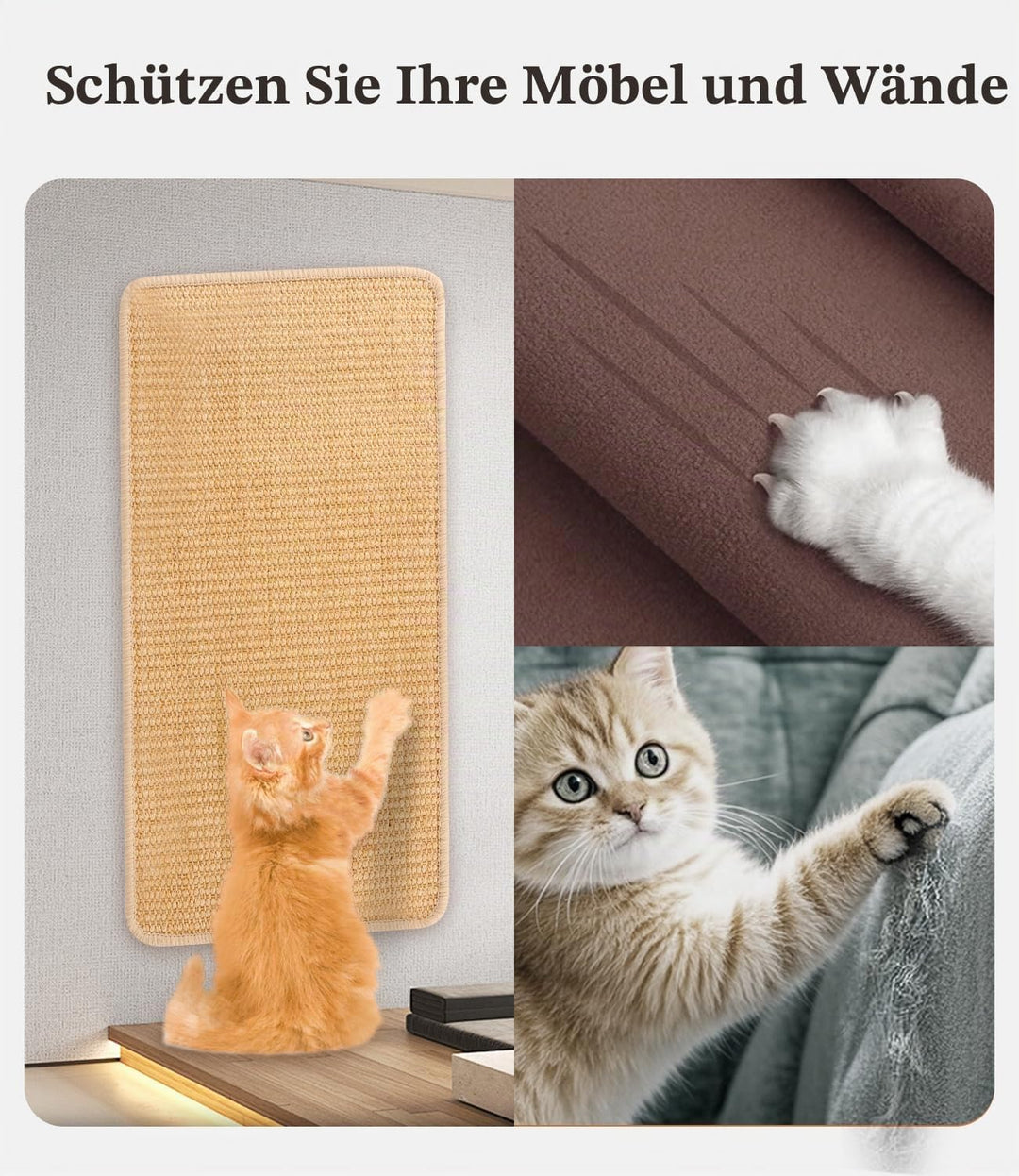 3 Kratzteppiche für Katzen, 50 × 25 cm, natürlicher Sisal, für Sofa und Möbel, Primary Color