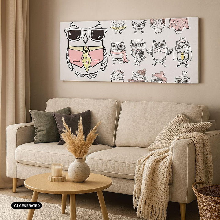 Panorama Bilder auf Leinwand Eule Spass Junge fröhlich Leinwandbild 90x30cm Wandbilder Dekoration Wo