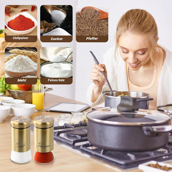 2 Stück Gold Salz Pfeffer Shaker, Salz und Pfefferstreuer Klein Set, 150ML Gewürzstreuer für Haus, K