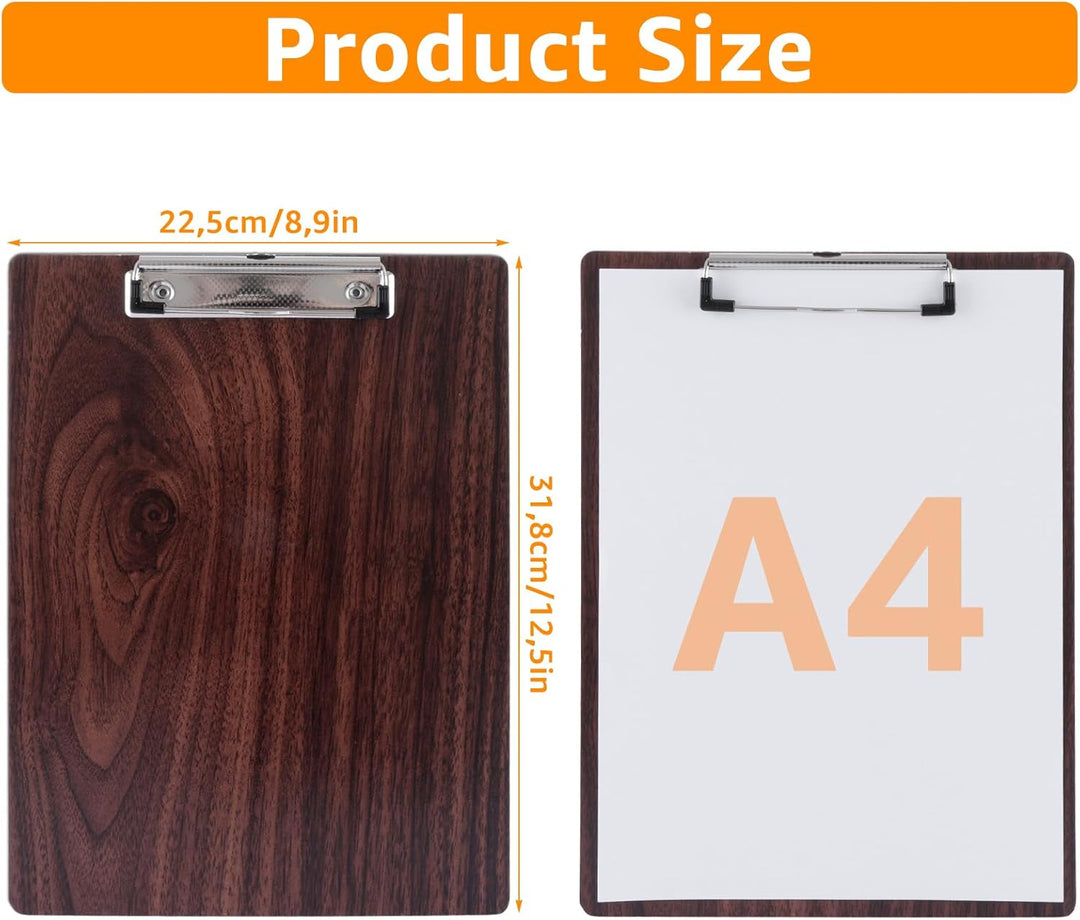 8 Stück Klemmbrett Holz A4, Klemmbrett mit Metalklemme, Klemmbretter, Klemmbrett A4 Holz, Clipboard,