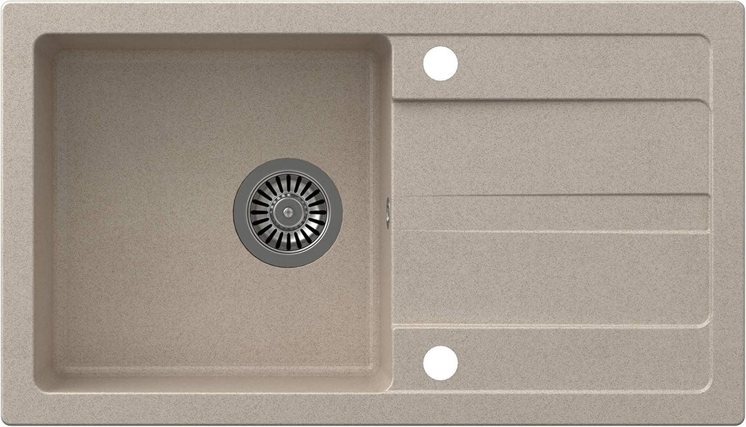 VBChome Spüle 77 x 44 cm Beige Granit Einzelbecken Einbauspüle Abtroffläche gesprenkelt reversibel V