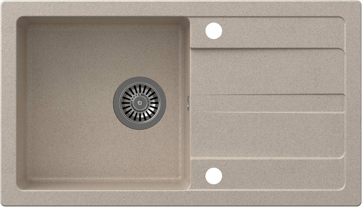 VBChome Spüle 77 x 44 cm Beige Granit Einzelbecken Einbauspüle Abtroffläche gesprenkelt reversibel V